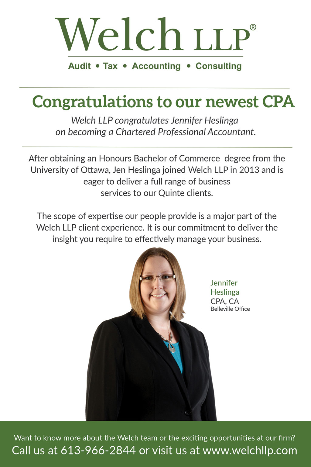 Congratulations to our newest CPA, Jennifer Heslinga