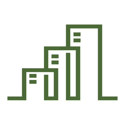 green icon of buildings