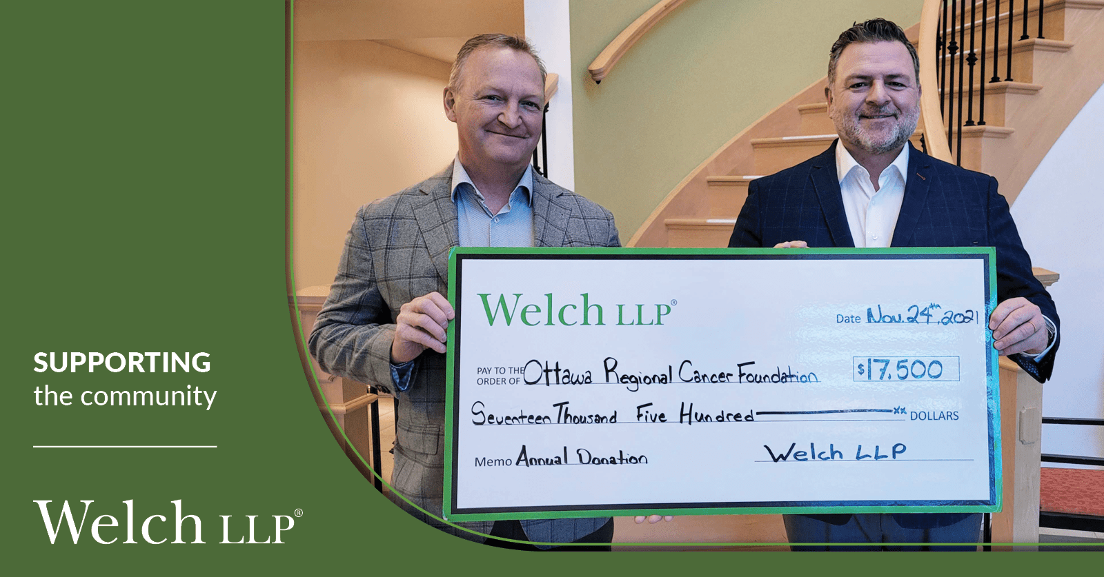 Jim McConnery Presenting a cheque of $17,500 to the Ottawa Regional Cancer Foundation
