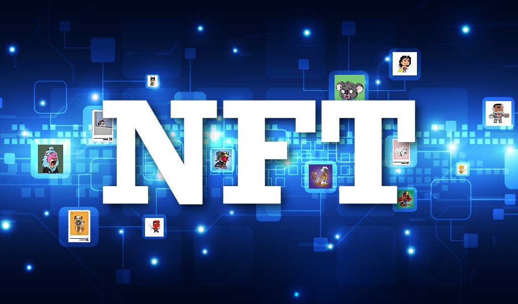 NFT Banner Image with a collection of various digital art sold as NFTs